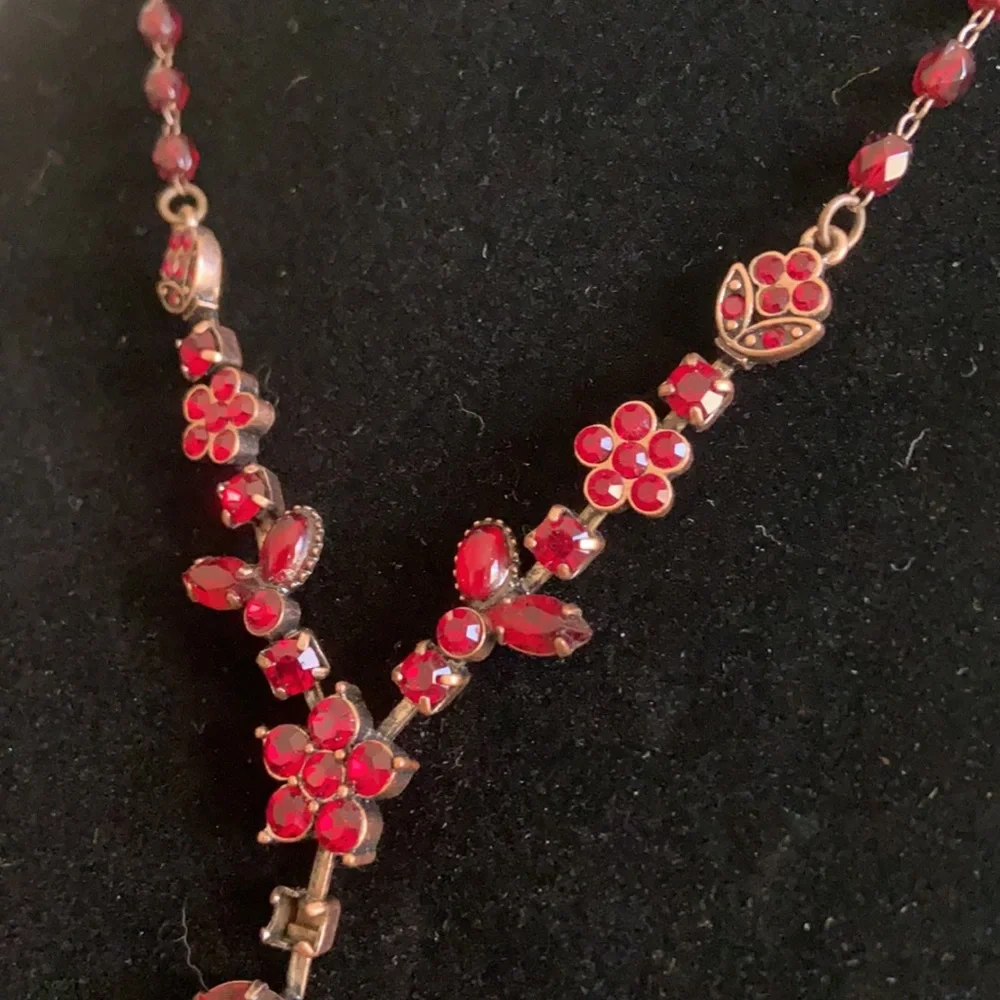Art Deco Red Beaded Drop Necklace